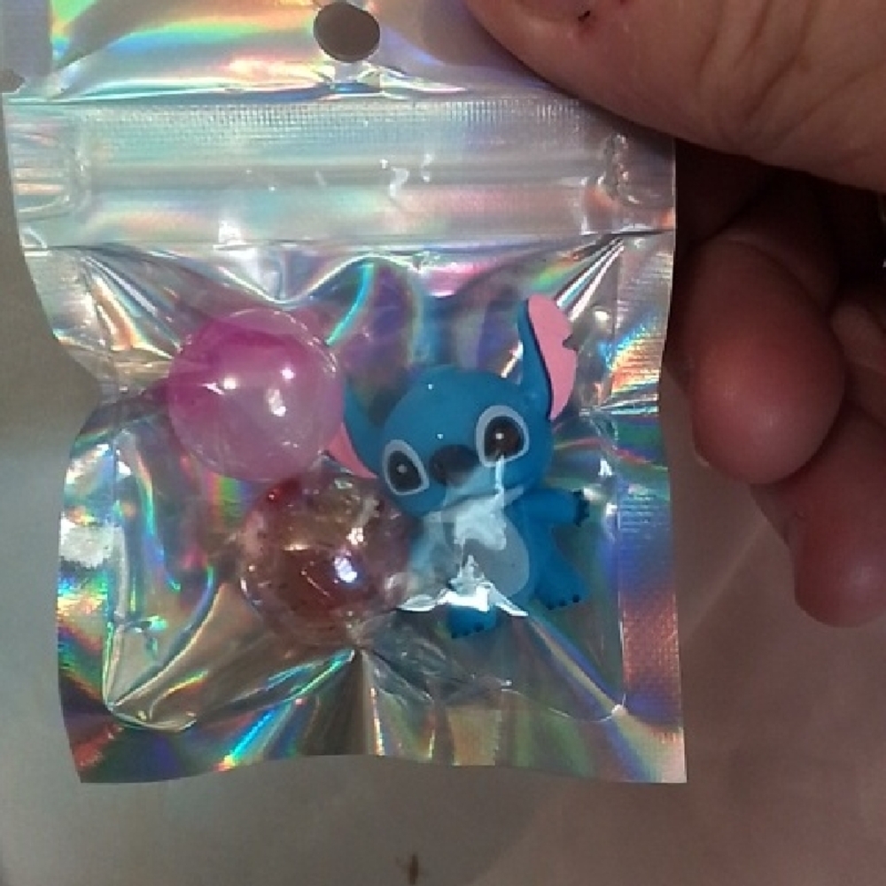 Blue Stitch Keychain Charm with Pink Accents
